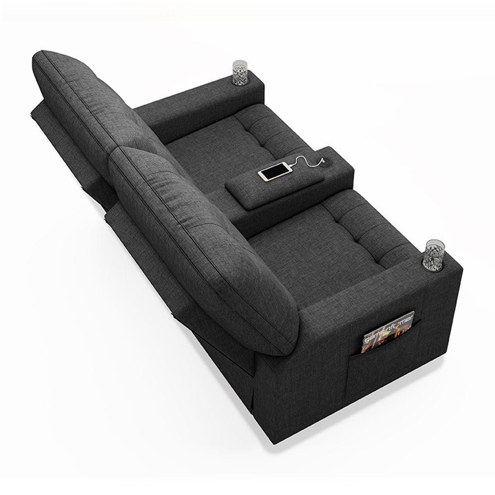 Poltrona Reclinável Para Cinema Parma 2 Lugares Baú Usb Linho Fh1 - D'rossi Cor Grafite - 2