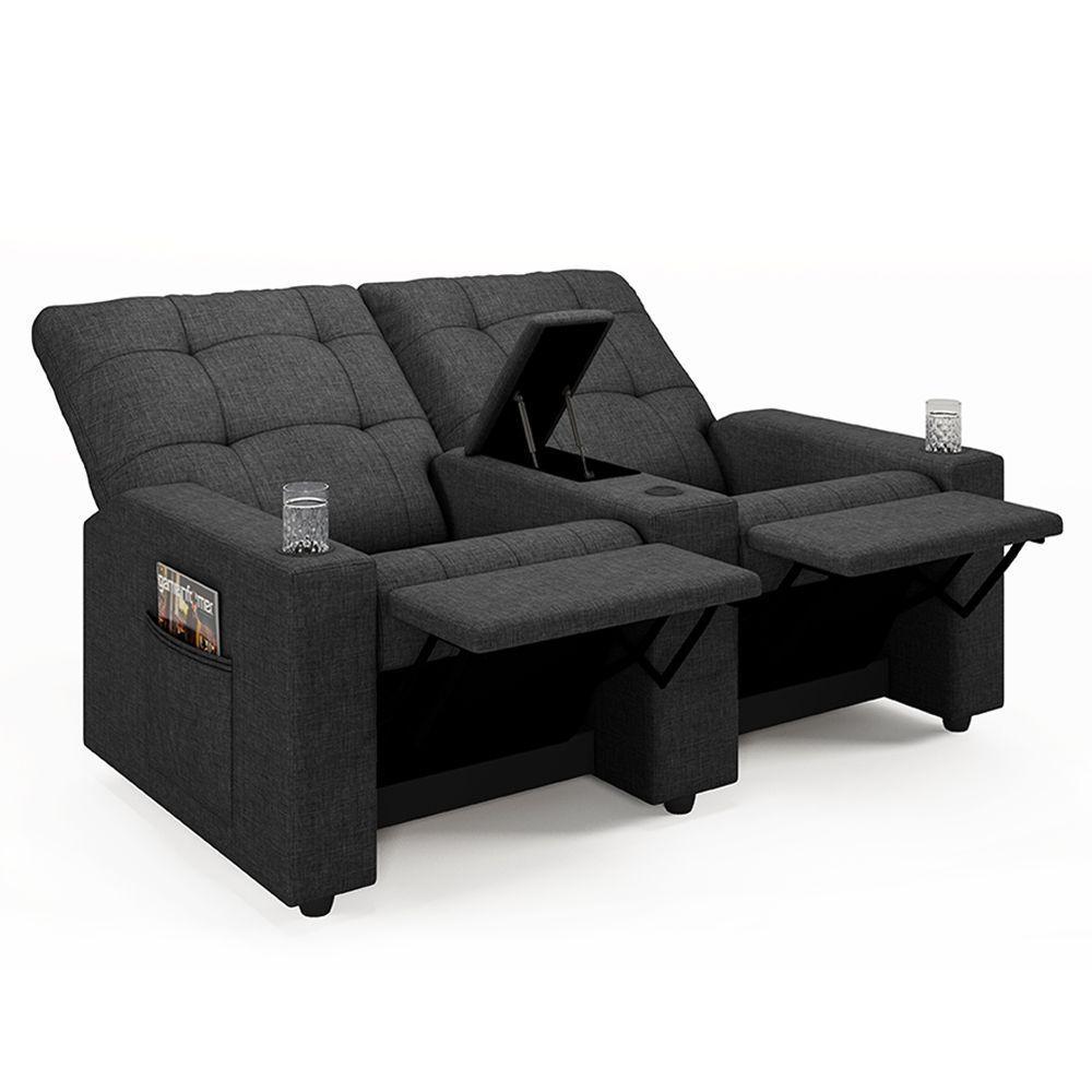 Poltrona Reclinável Para Cinema Parma 2 Lugares Baú Usb Linho Fh1 - D'rossi Cor Grafite - 3