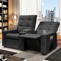 Poltrona Reclinável Para Cinema Parma 2 Lugares Baú Usb Linho Fh1 - D'rossi Cor Grafite - 6