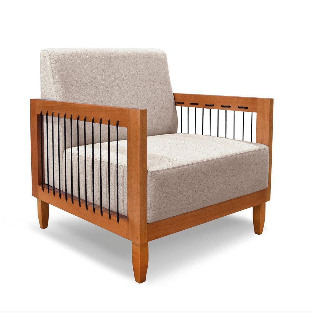 Poltrona Sala De Estar Base De Madeira Mariana Linho Areia S04 - D'rossi - 1