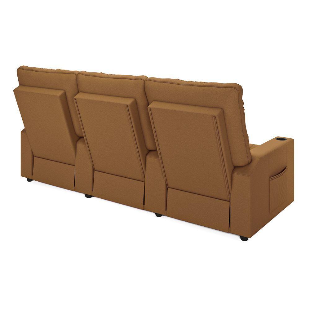 Poltrona Reclinável Para Cinema Parma 3 Lugares Baú Usb Pu Fh1 - D'rossi Cor Caramelo - 2