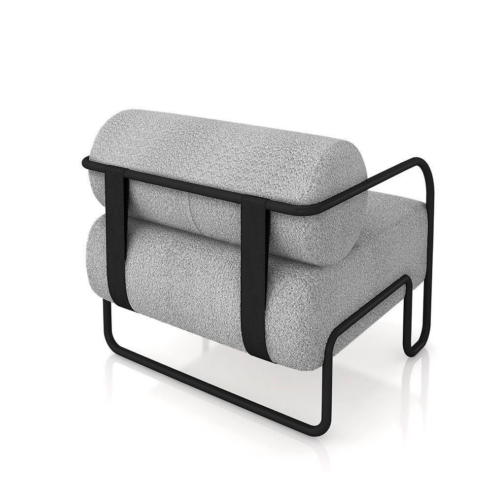 Poltrona Sala De Estar Industrial Preto Ameli Bouclê K01 - D'rossi Cor Cinza Claro - 3