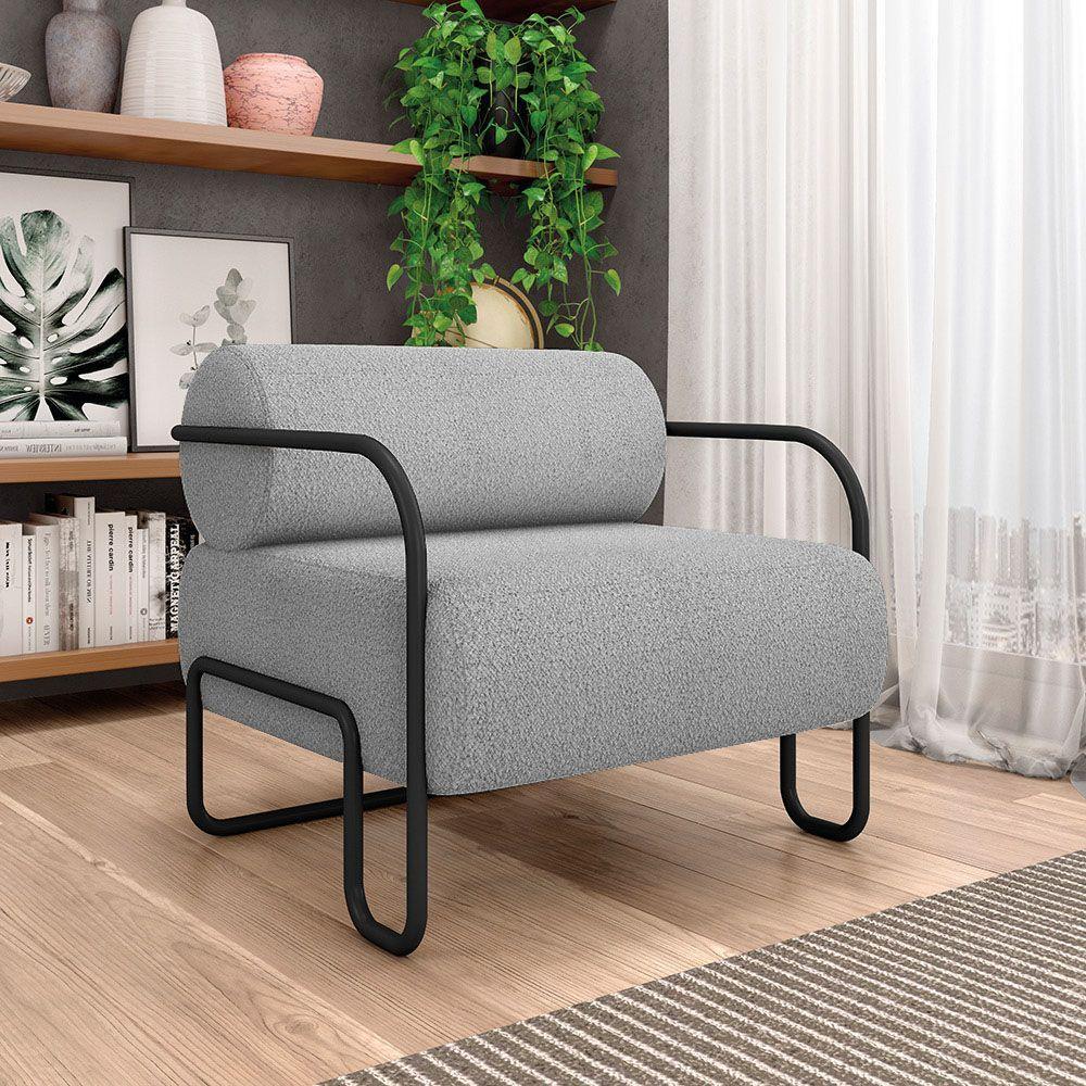 Poltrona Sala De Estar Industrial Preto Ameli Bouclê K01 - D'rossi Cor Cinza Claro - 6
