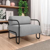 Poltrona Sala De Estar Industrial Preto Ameli Bouclê K01 - D'rossi Cor Cinza Claro - 6
