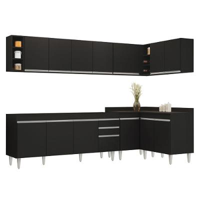 Armário De Cozinha Modulado De Canto 7 Peças Cp34 Balcão Sem Tampo Preto