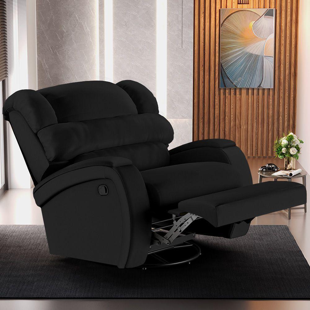 Poltrona Do Papai Sala De Cinema Reclinável Manchester Glider Manual Giratória Pu Preto - 3