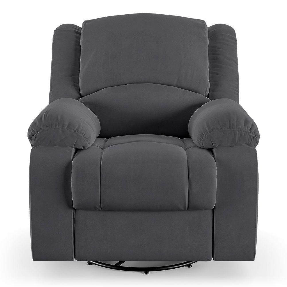 Poltrona Do Papai Reclinável Sala De Cinema Barcelona Glider Manual Giratória Veludo Cinza Grafite - 1