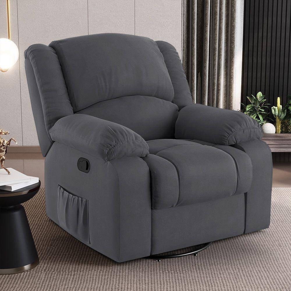 Poltrona Do Papai Reclinável Sala De Cinema Barcelona Glider Manual Giratória Veludo Cinza Grafite - 5