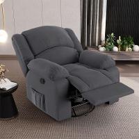 Poltrona Do Papai Reclinável Sala De Cinema Barcelona Glider Manual Giratória Veludo Cinza Grafite - 3