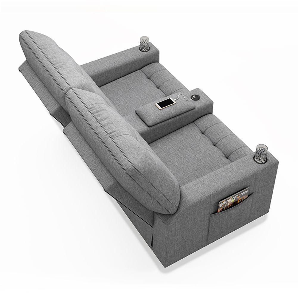 Poltrona Do Papai Reclinável Sala De Cinema 2 Lugares Manual Baú Usb Linho Cinza - 3