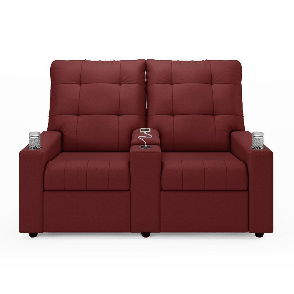 Poltrona Do Papai Reclinável Sala De Cinema 2 Lugares Manual Baú Usb Pu Vermelho - 1