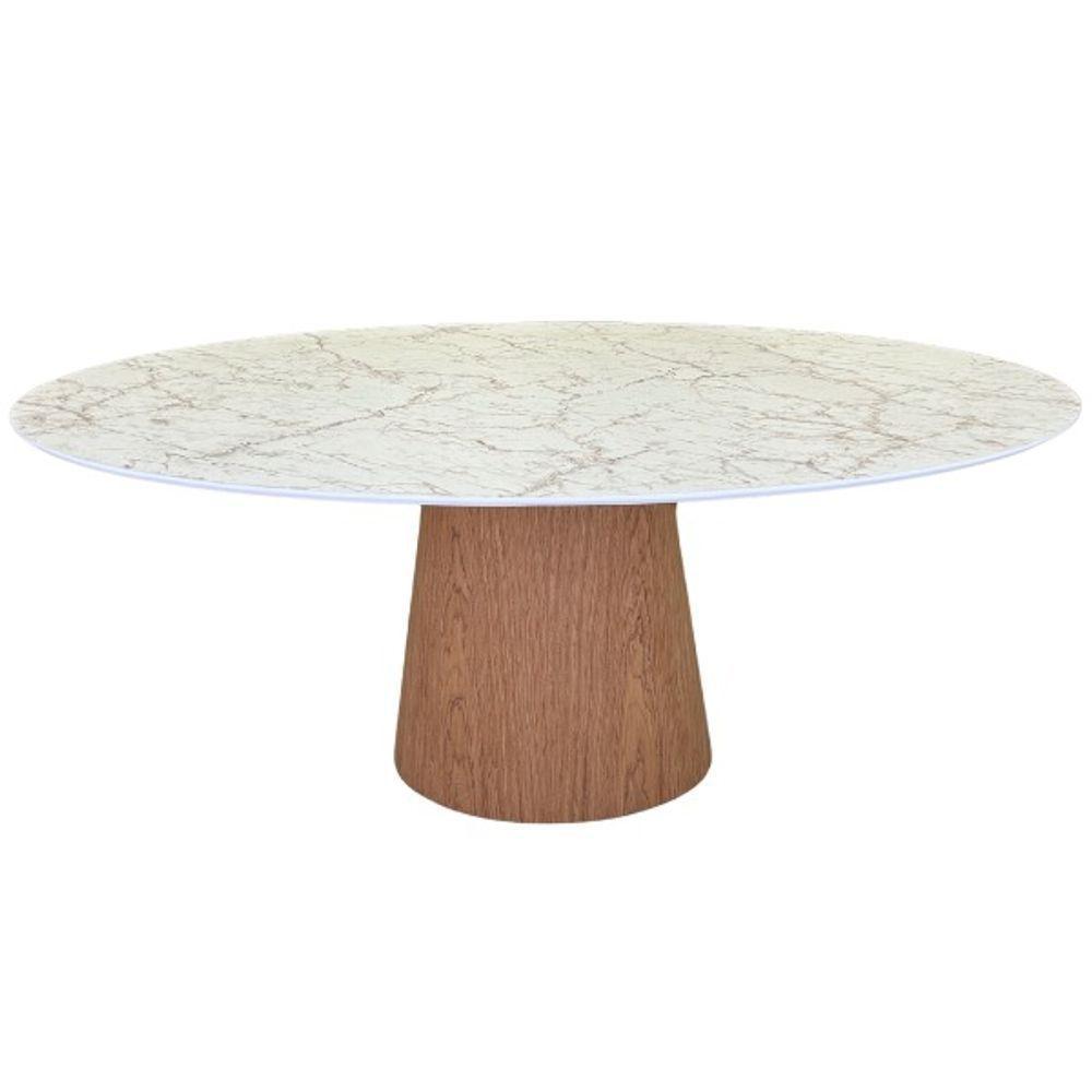Mesa De Jantar Cone Oval 160x90 Cm Tampo Marmorizado Calacata Bronze - Base Freijó Marrom - 3