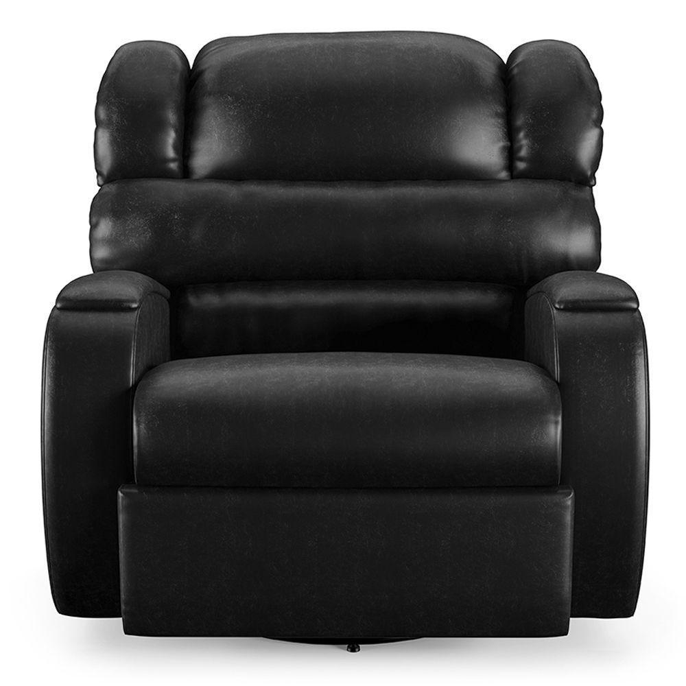 Poltrona Do Papai Sala De Cinema Reclinável Manchester Glider Manual Giratória Pu Preto Brilho - 1