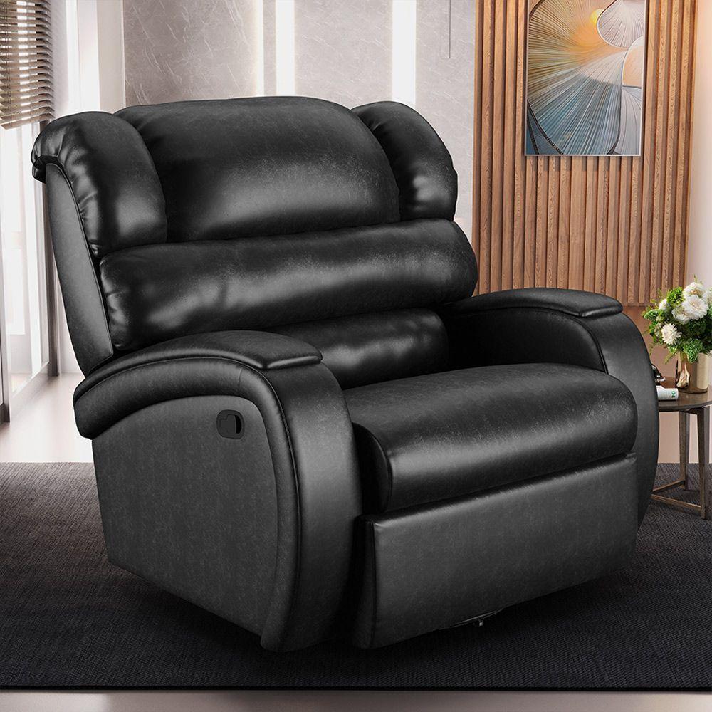 Poltrona Do Papai Sala De Cinema Reclinável Manchester Glider Manual Giratória Pu Preto Brilho - 7