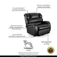 Poltrona Do Papai Sala De Cinema Reclinável Manchester Glider Manual Giratória Pu Preto Brilho