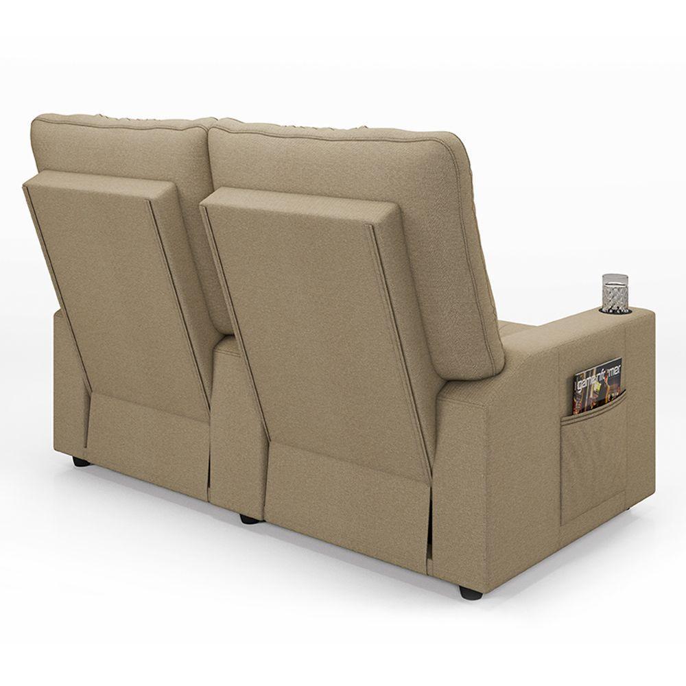 Poltrona Do Papai Reclinável Sala De Cinema 2 Lugares Manual Baú Usb Linho Bege - 5