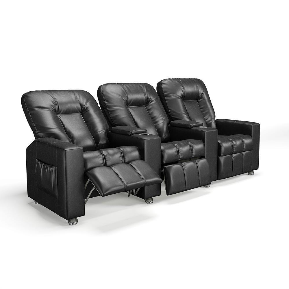 Poltrona Do Papai Reclinável 3 Lugares Sala De Cinema Arsenal Manual Pu Preto - 5