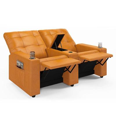 Poltrona Do Papai Reclinável Sala De Cinema 2 Lugares Manual Baú Usb Pu Whisky