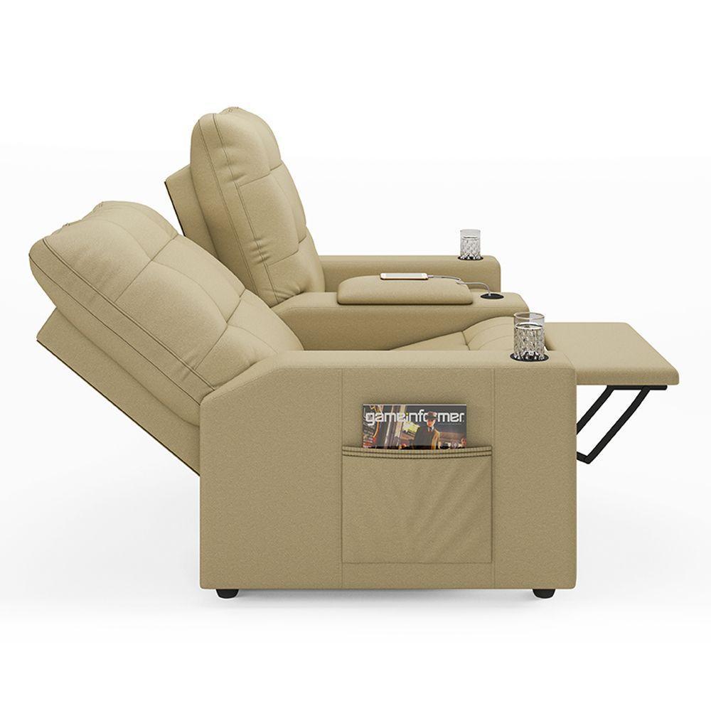 Poltrona Do Papai Reclinável Sala De Cinema 2 Lugares Manual Baú Usb Pu Bege - 2