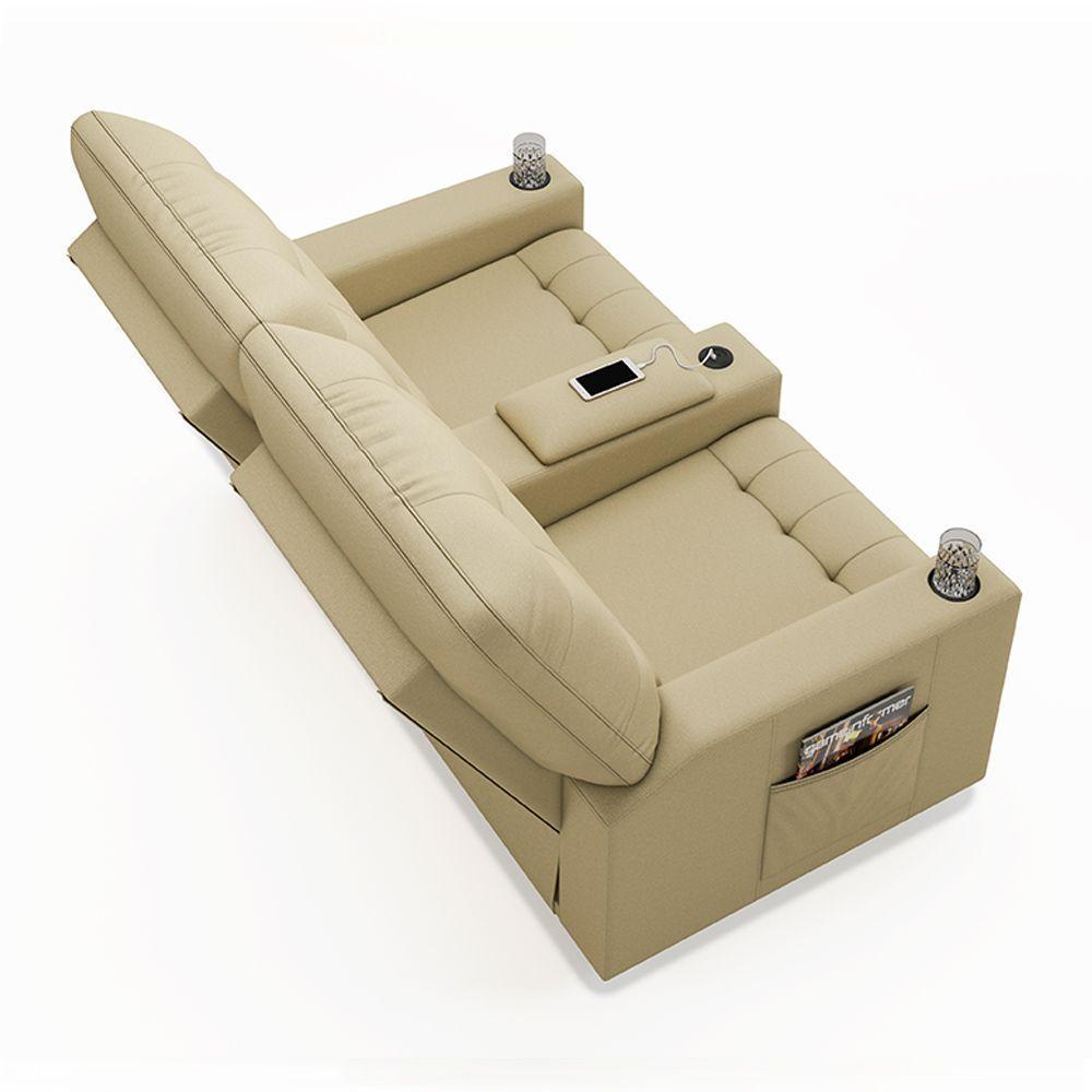Poltrona Do Papai Reclinável Sala De Cinema 2 Lugares Manual Baú Usb Pu Bege - 3