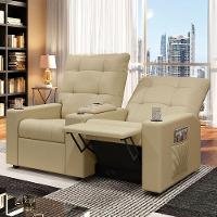 Poltrona Do Papai Reclinável Sala De Cinema 2 Lugares Manual Baú Usb Pu Bege - 7