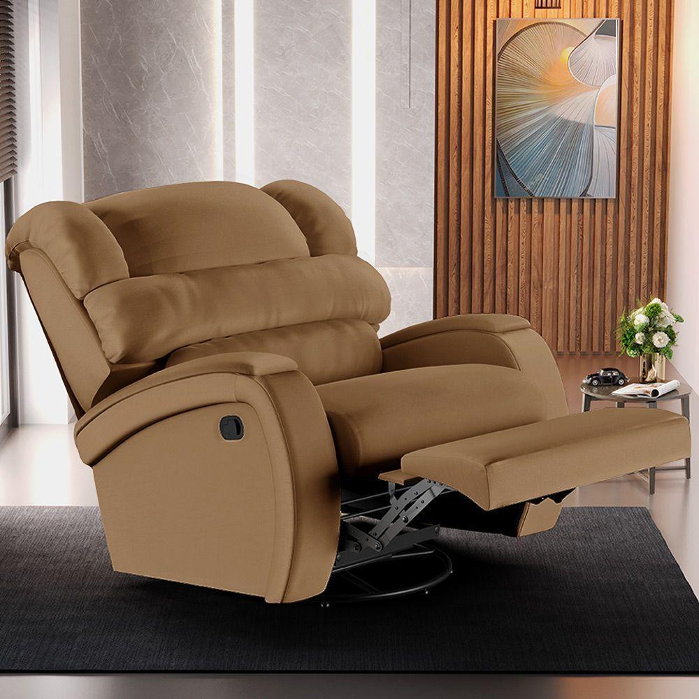 Poltrona Do Papai Sala De Cinema Reclinável Manchester Glider Manual Giratória Pu Caramelo - 3