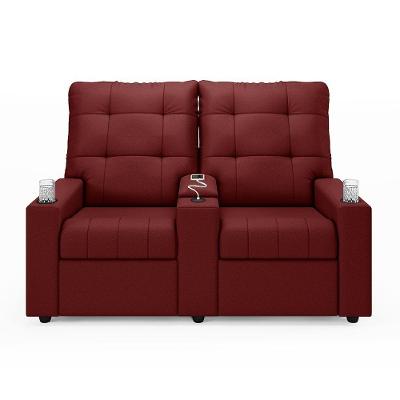 Poltrona Do Papai Reclinável Sala De Cinema 2 Lugares Manual Baú Usb Veludo Vermelho