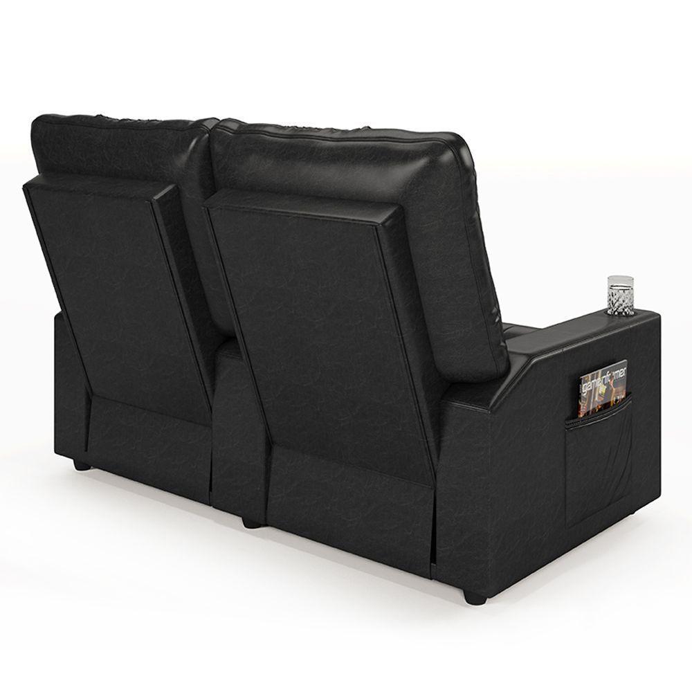 Poltrona Do Papai Reclinável Sala De Cinema 2 Lugares Manual Baú Usb Pu Preto Brilho - 2