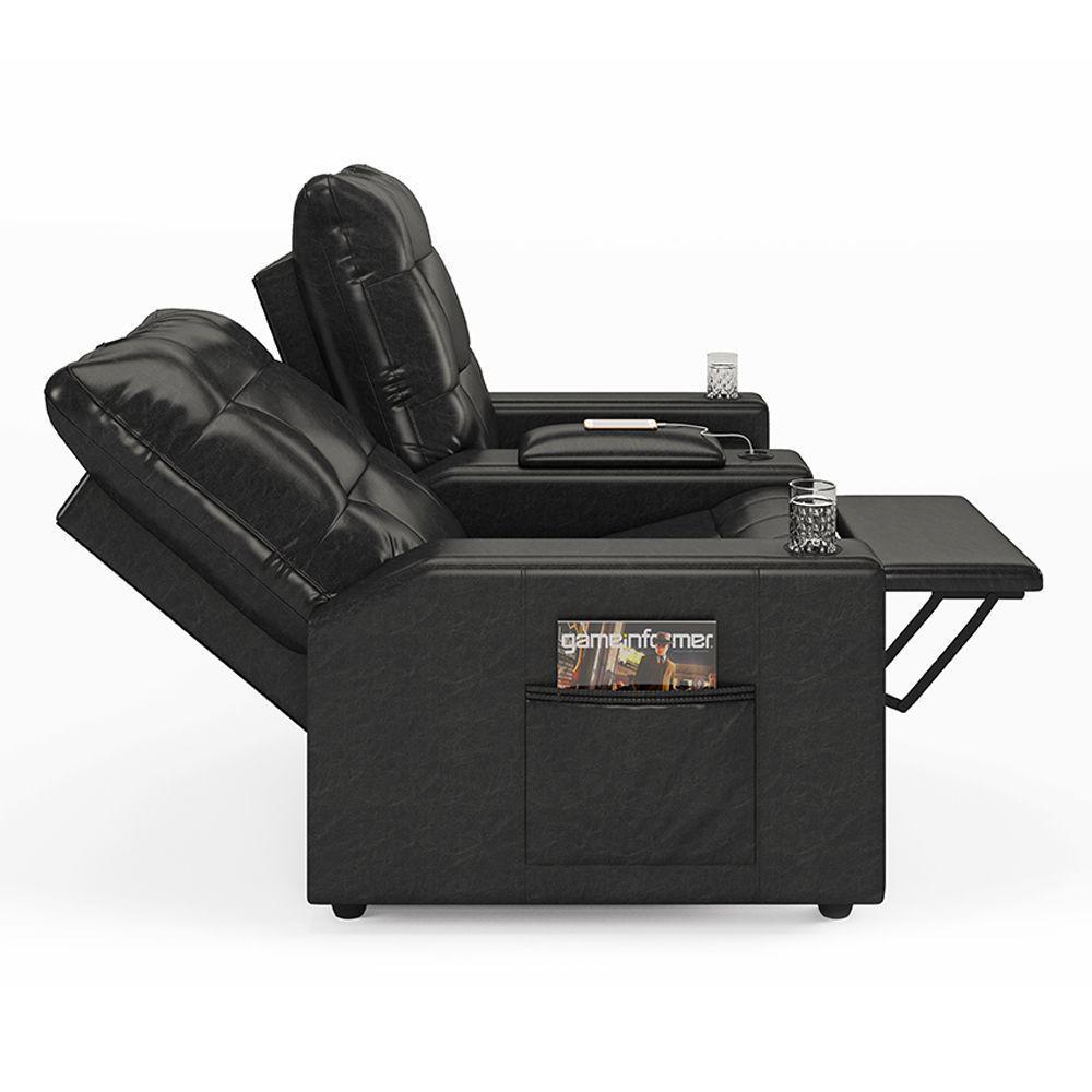 Poltrona Do Papai Reclinável Sala De Cinema 2 Lugares Manual Baú Usb Pu Preto Brilho - 6