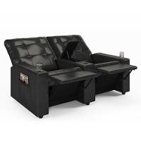 Poltrona Do Papai Reclinável Sala De Cinema 2 Lugares Manual Baú Usb Pu Preto Brilho - 5