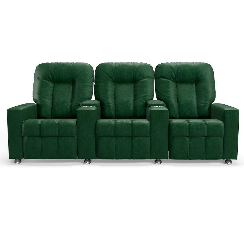 Poltrona Do Papai Reclinável 3 Lugares Sala De Cinema Arsenal Manual Pu Verde - 1