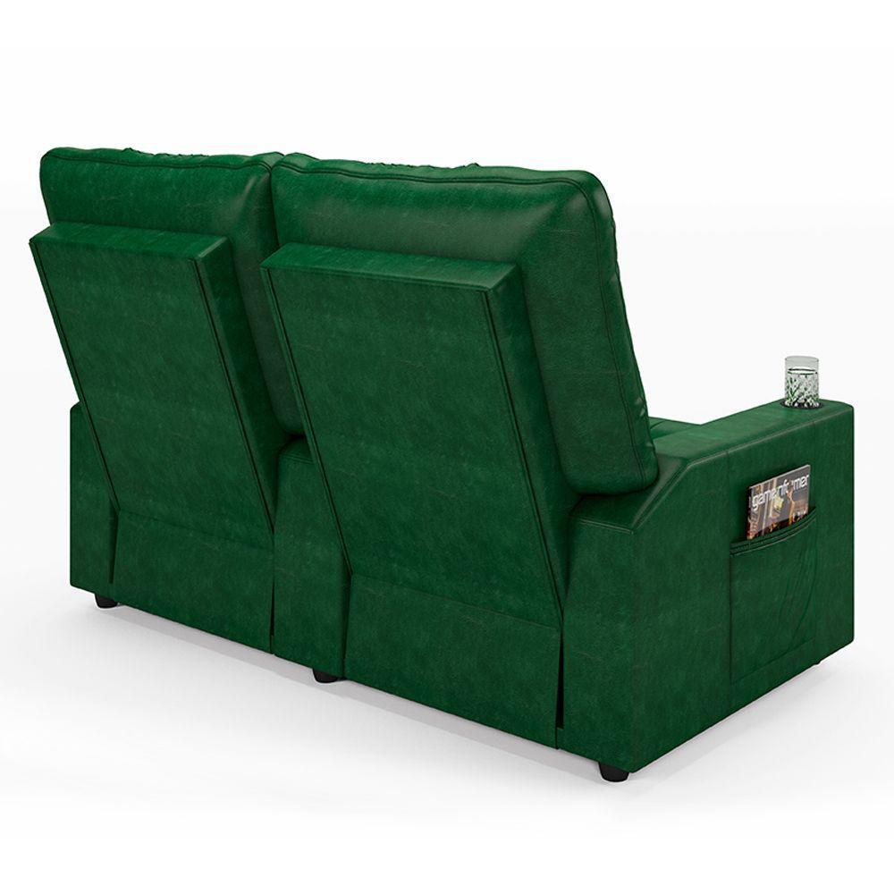 Poltrona Do Papai Reclinável Sala De Cinema 2 Lugares Manual Baú Usb Pu Verde Musgo - 3
