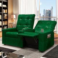 Poltrona Do Papai Reclinável Sala De Cinema 2 Lugares Manual Baú Usb Pu Verde Musgo - 7