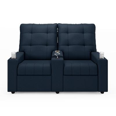 Poltrona Do Papai Reclinável Sala De Cinema 2 Lugares Manual Baú Usb Veludo Azul