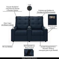 Poltrona Do Papai Reclinável Sala De Cinema 2 Lugares Manual Baú Usb Veludo Azul - 6