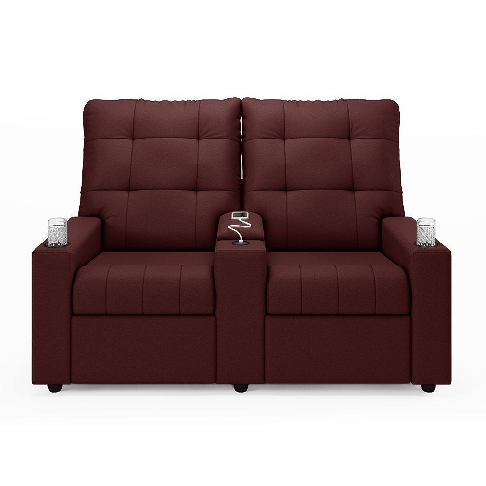 Poltrona Do Papai Reclinável Sala De Cinema 2 Lugares Manual Baú Usb Veludo Vinho - 1