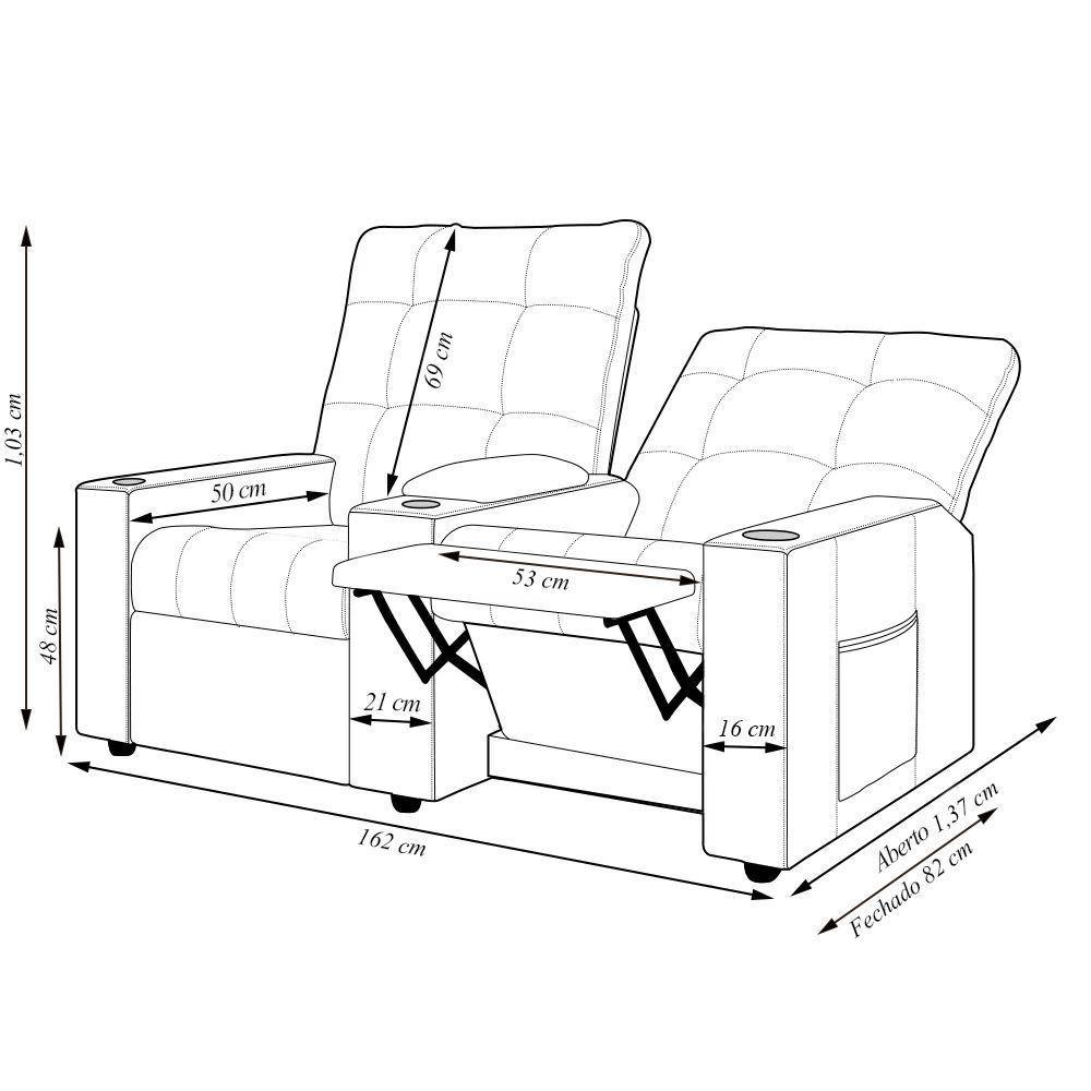 Poltrona Do Papai Reclinável Sala De Cinema 2 Lugares Manual Baú Usb Veludo Vinho - 6
