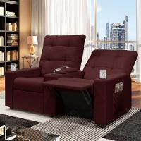 Poltrona Do Papai Reclinável Sala De Cinema 2 Lugares Manual Baú Usb Veludo Vinho - 7