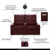 Poltrona Do Papai Reclinável Sala De Cinema 2 Lugares Manual Baú Usb Veludo Vinho - 8