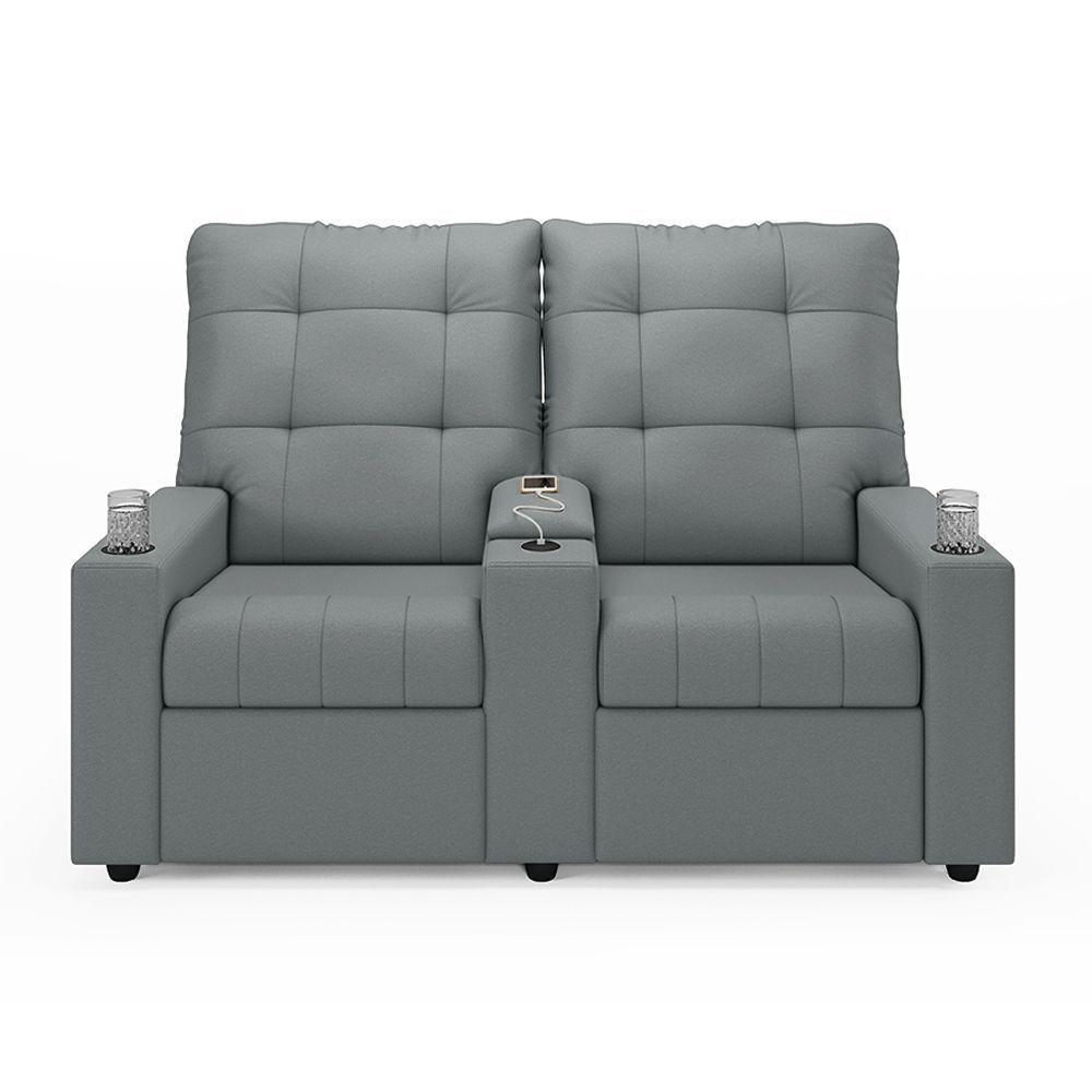 Poltrona Do Papai Reclinável Sala De Cinema 2 Lugares Manual Baú Usb Pu Cinza - 5