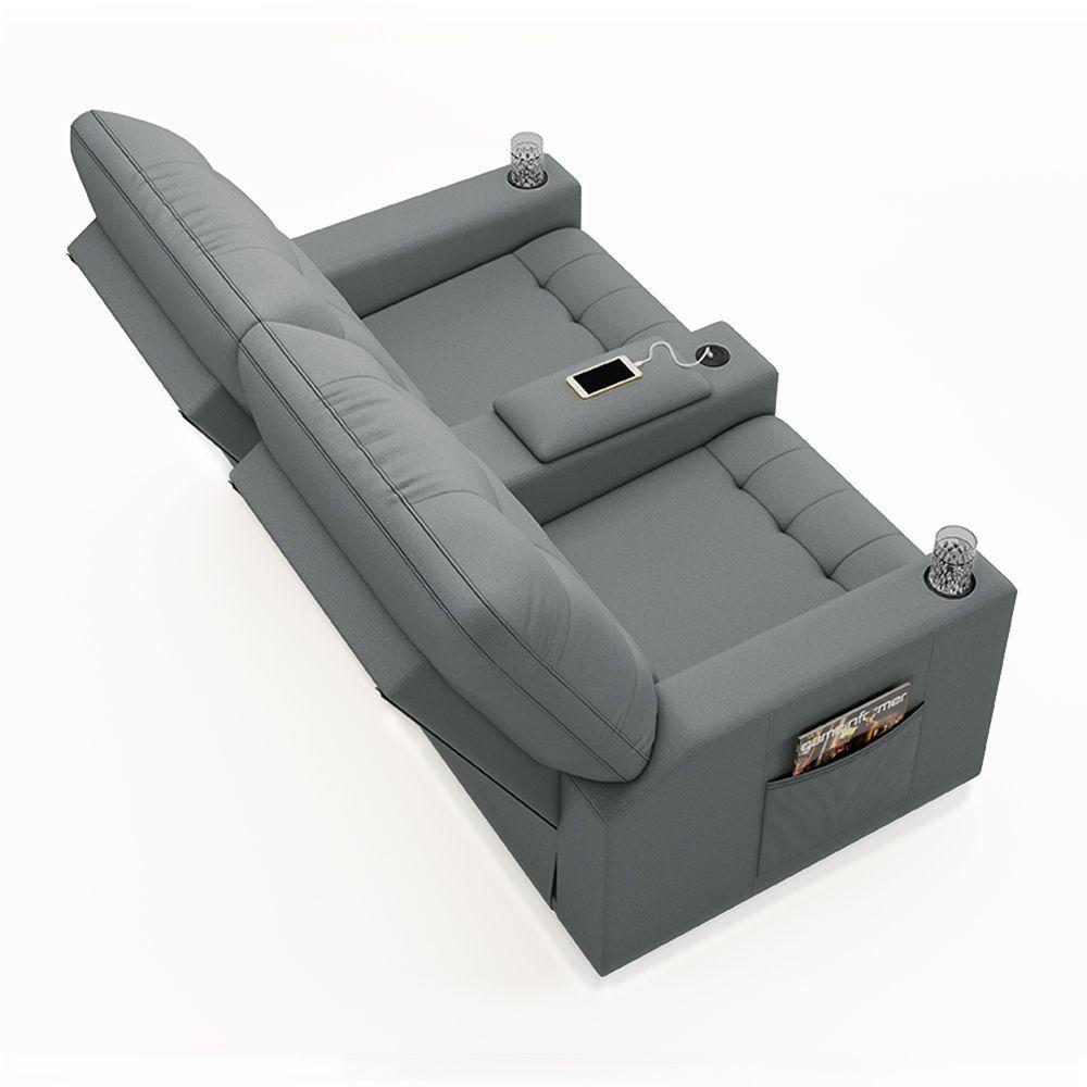 Poltrona Do Papai Reclinável Sala De Cinema 2 Lugares Manual Baú Usb Pu Cinza - 6