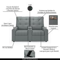 Poltrona Do Papai Reclinável Sala De Cinema 2 Lugares Manual Baú Usb Pu Cinza