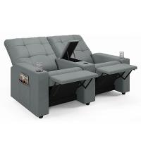 Poltrona Do Papai Reclinável Sala De Cinema 2 Lugares Manual Baú Usb Pu Cinza - 7