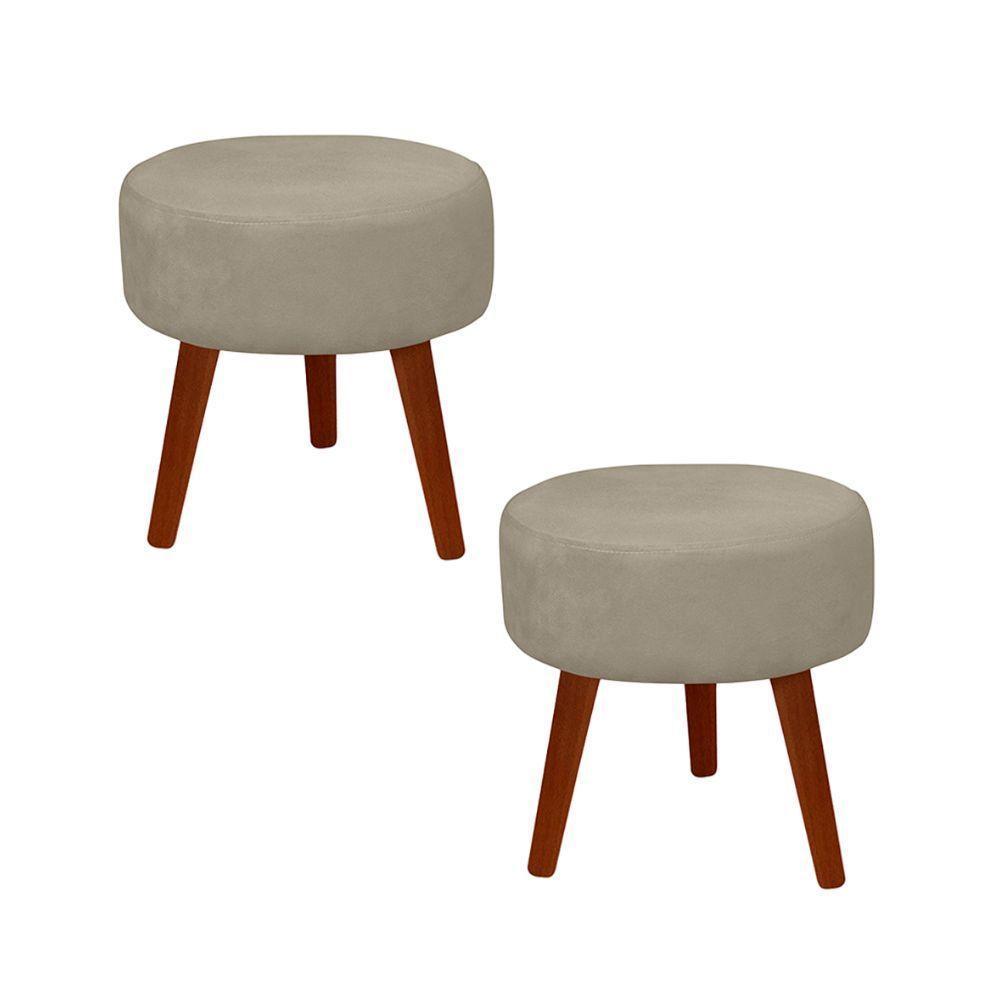 Kit 2 Puff Redondo Decorativo Danny Pés Palito Cor:creme - 1