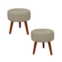 Kit 2 Puff Redondo Decorativo Danny Pés Palito Cor:creme - 1