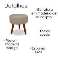 Kit 2 Puff Redondo Decorativo Danny Pés Palito Cor:creme - 5