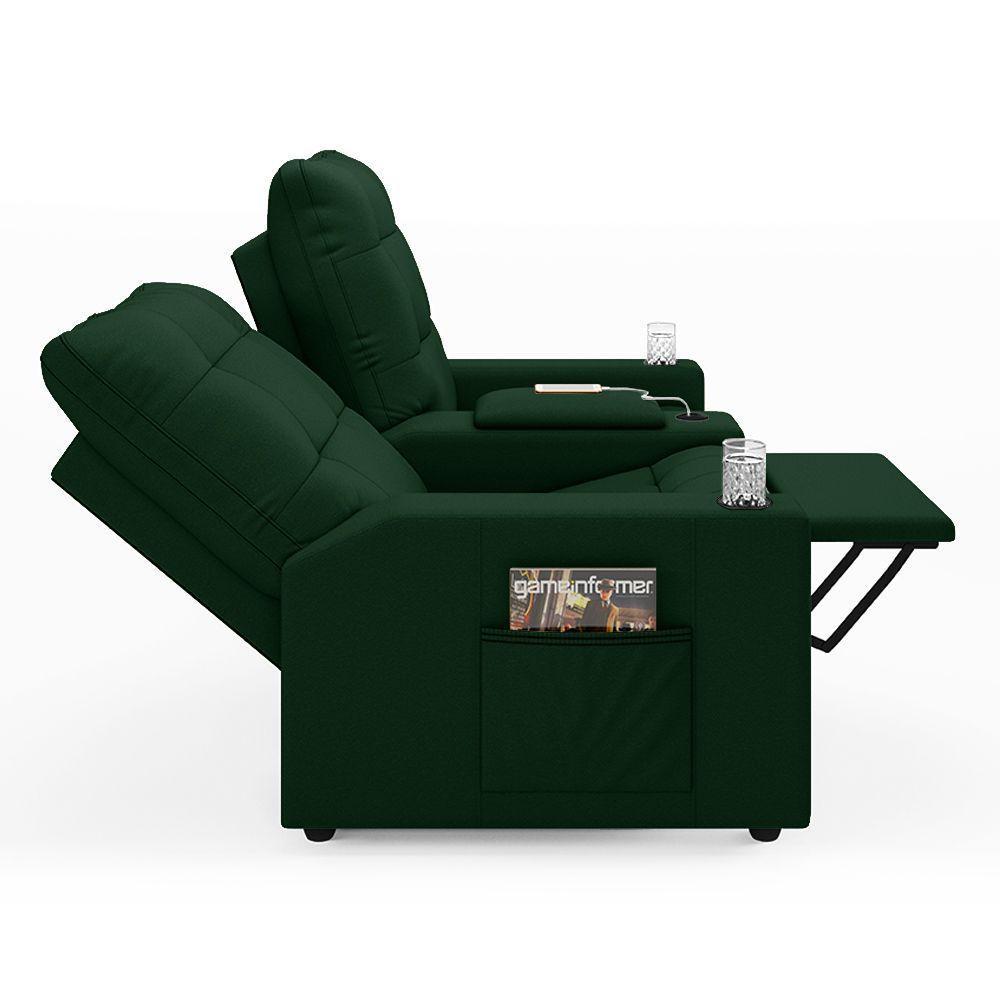 Poltrona Do Papai Reclinável Sala De Cinema 2 Lugares Manual Baú Usb Veludo Verde Esmeralda - 2