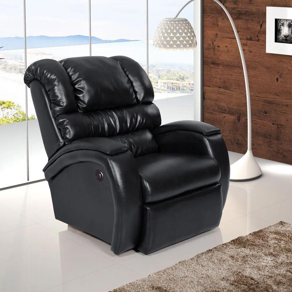 Poltrona Do Papai Reclinável Zero Wall Com Botão Manchester Pu Sintético Preto Brilho - 5