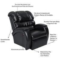Poltrona Do Papai Reclinável Zero Wall Com Botão Manchester Pu Sintético Preto Brilho