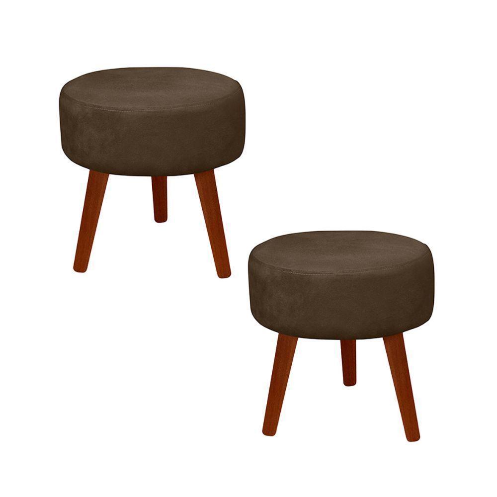 Kit 2 Puff Redondo Decorativo Danny Pés Palito Cor:marrom - 1